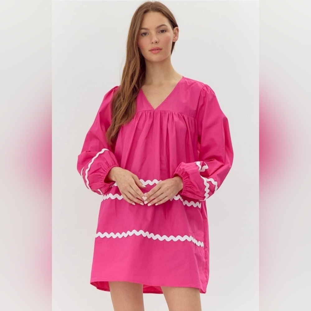 JODIFLPink Dress White RicRacTrim PTP Small22 PTP Med23 PRICED TO SELL